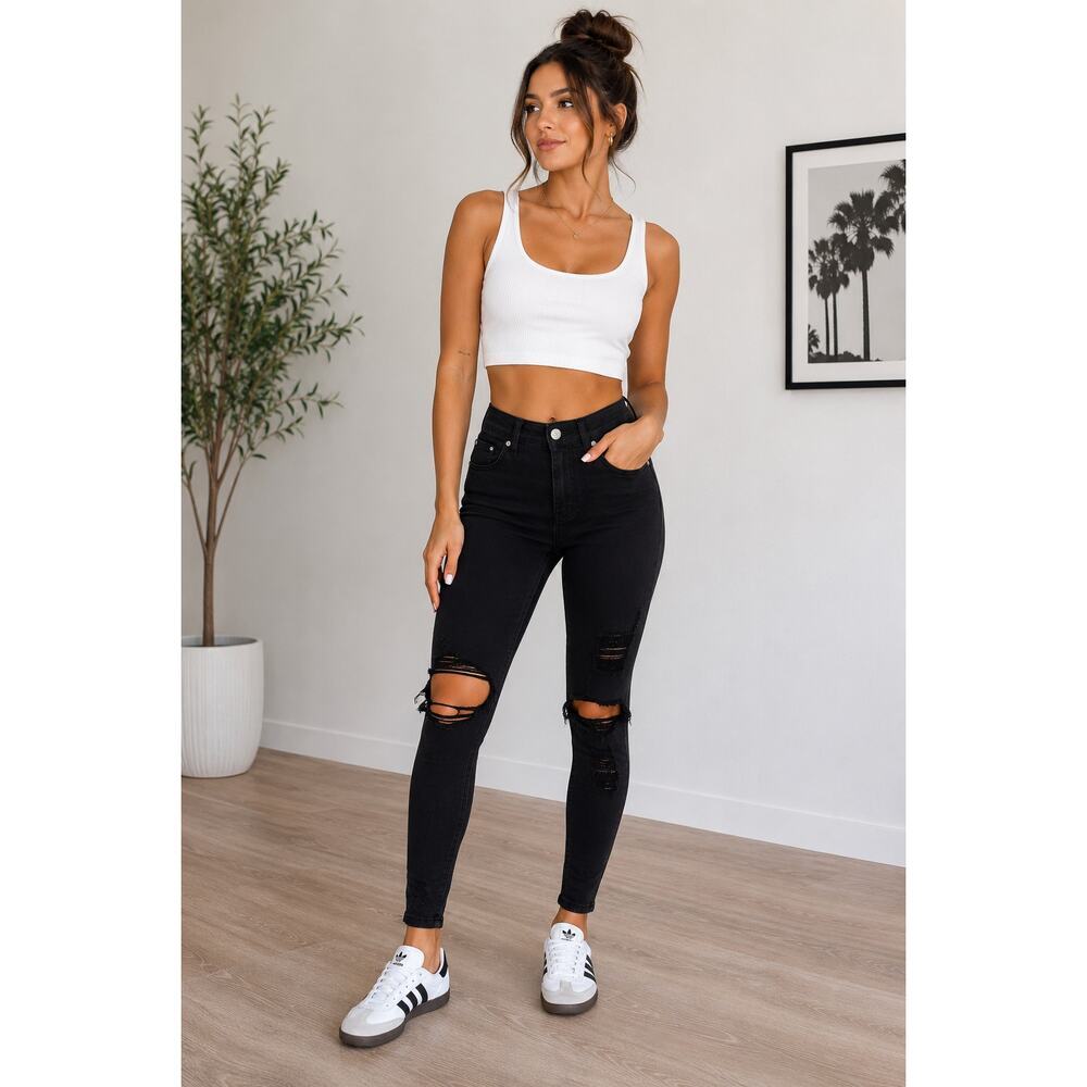 Boohoo Blue Black Distressed Skinny Jeans – Size US 4